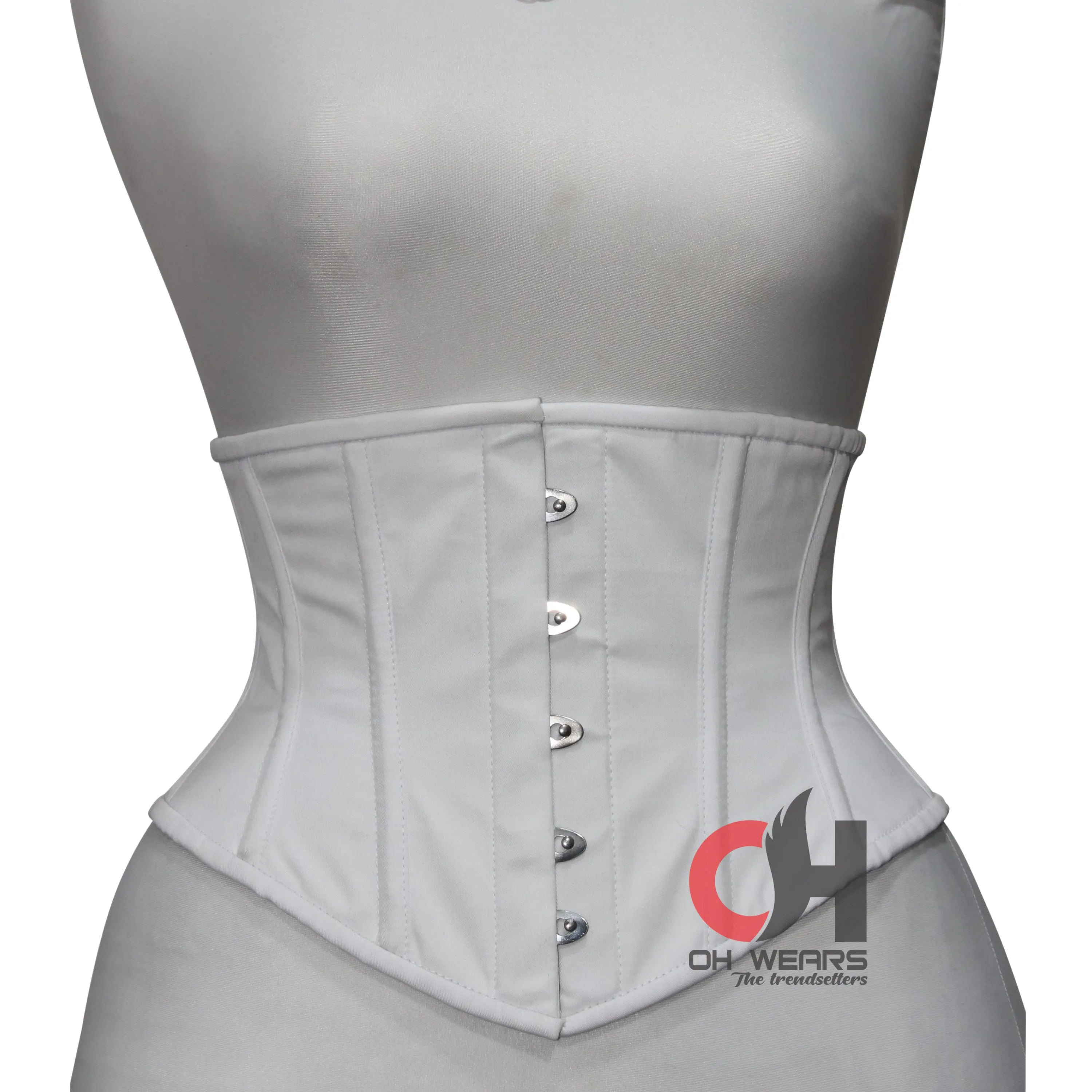 White Cotton Underbust Corset - Steel Boned