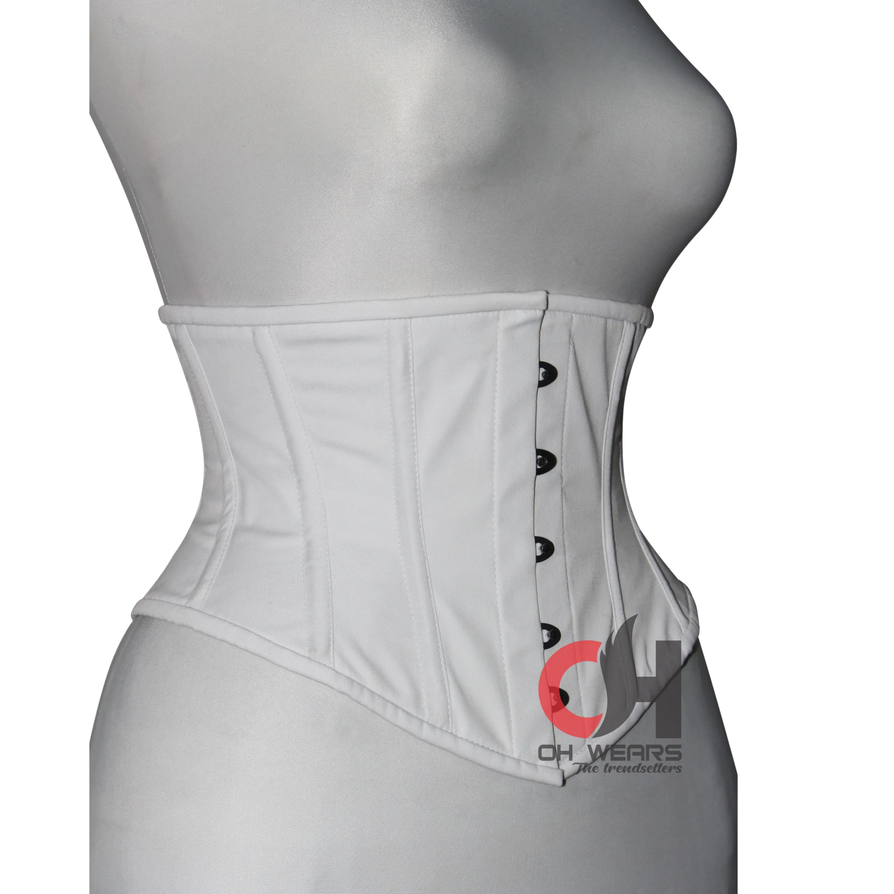 White Cotton Underbust Corset - Steel Boned