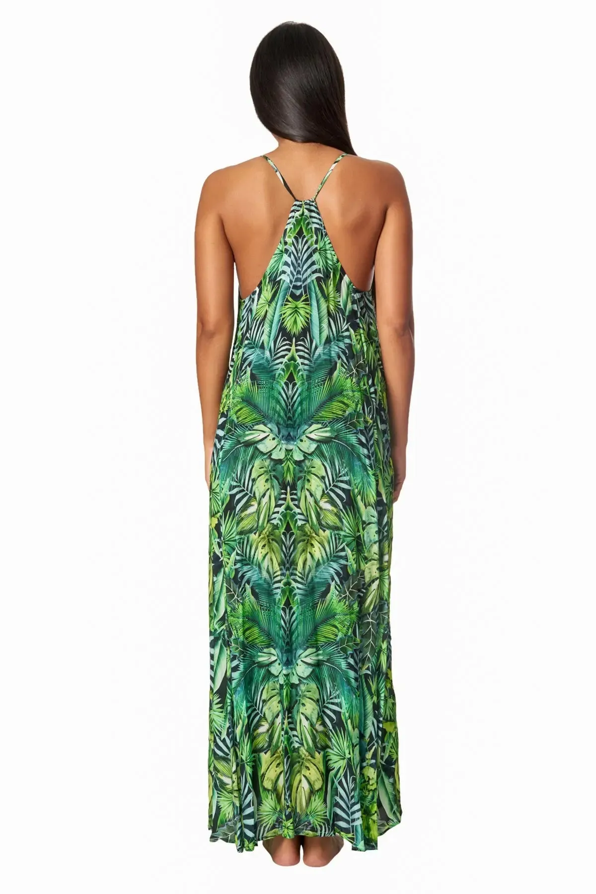 Wild Country Tropical Print Racerback Maxi dress with front pockets