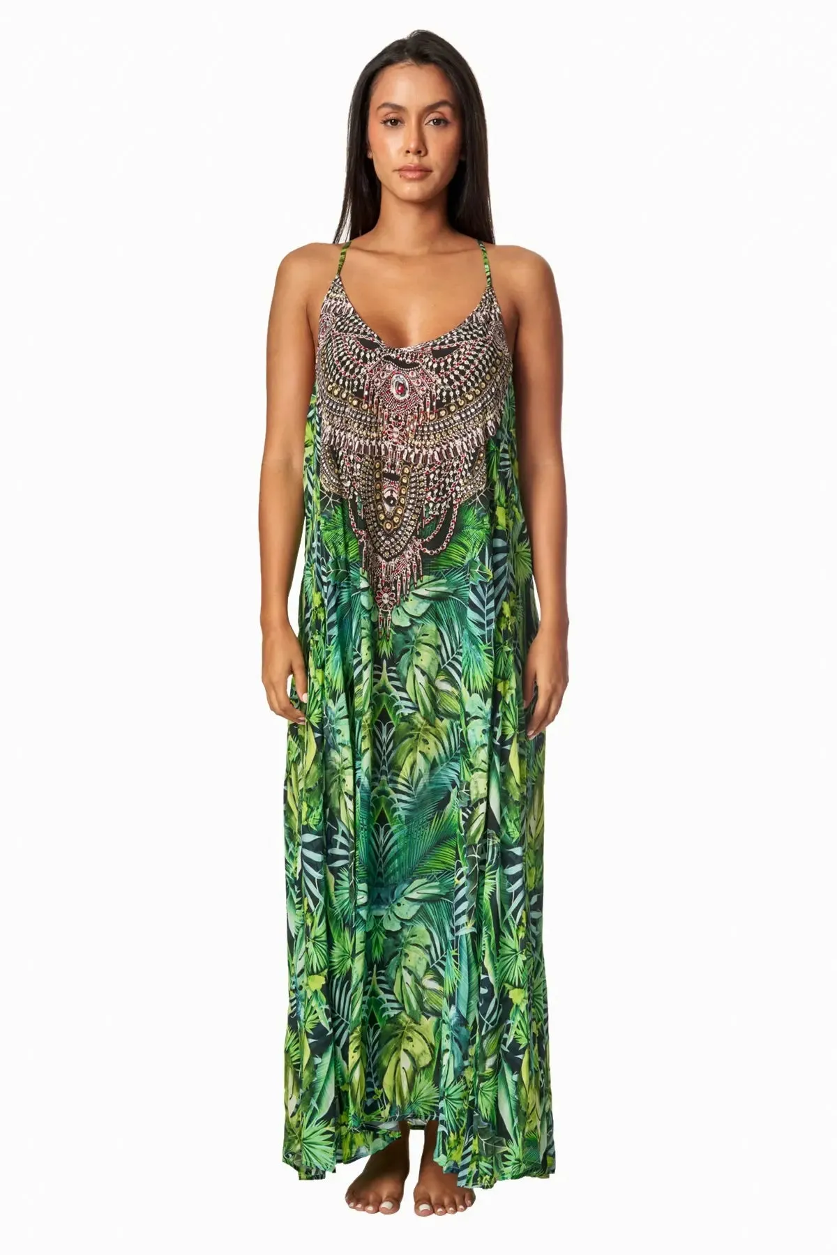 Wild Country Tropical Print Racerback Maxi dress with front pockets