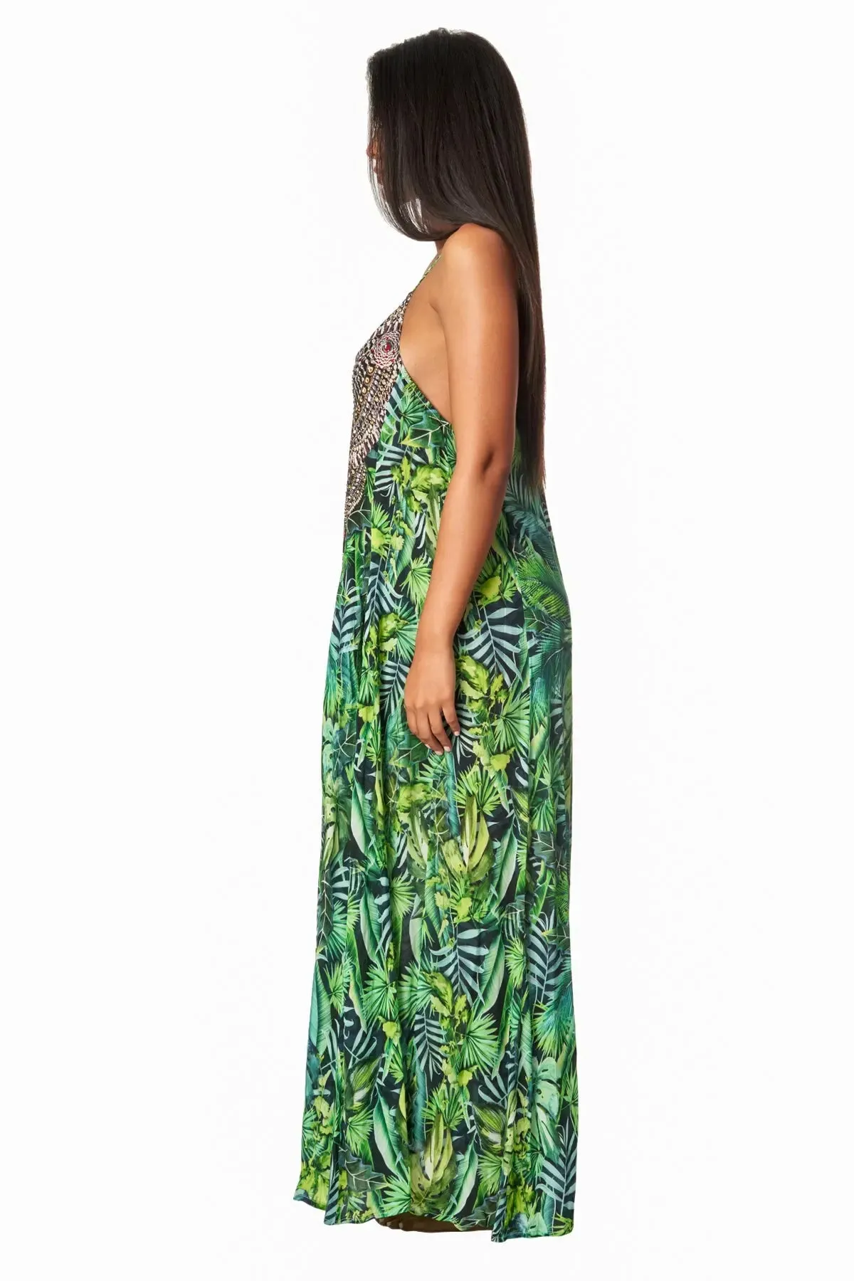 Wild Country Tropical Print Racerback Maxi dress with front pockets