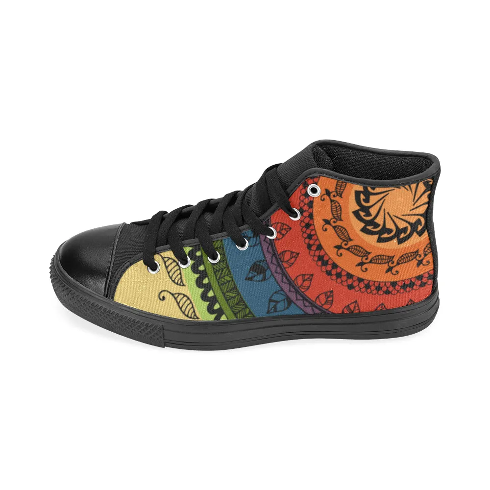 Women's Black Folksy Mandala Print Canvas High Top Shoes