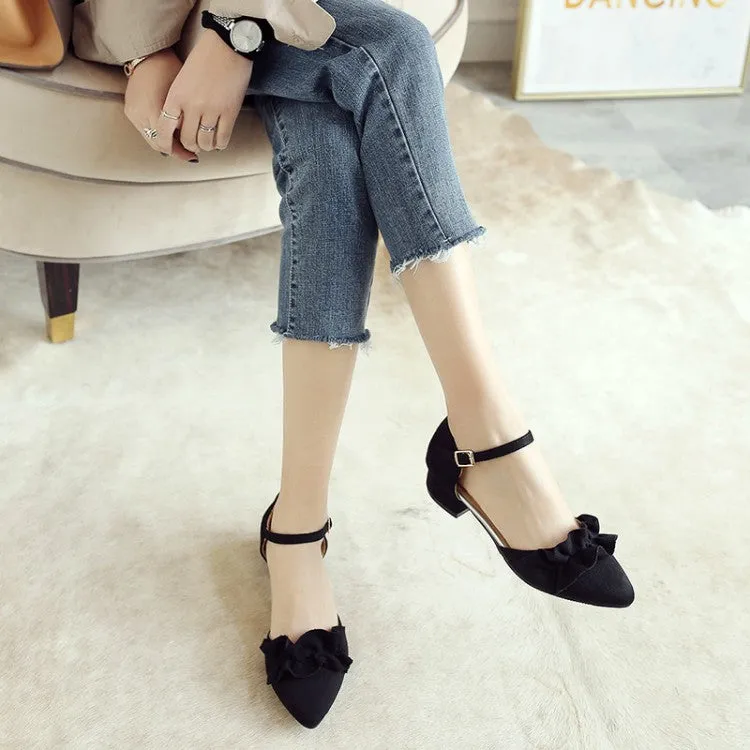 Women's Suede Pointed Toe Ruffles Ankle Strap Block Heel Sandals