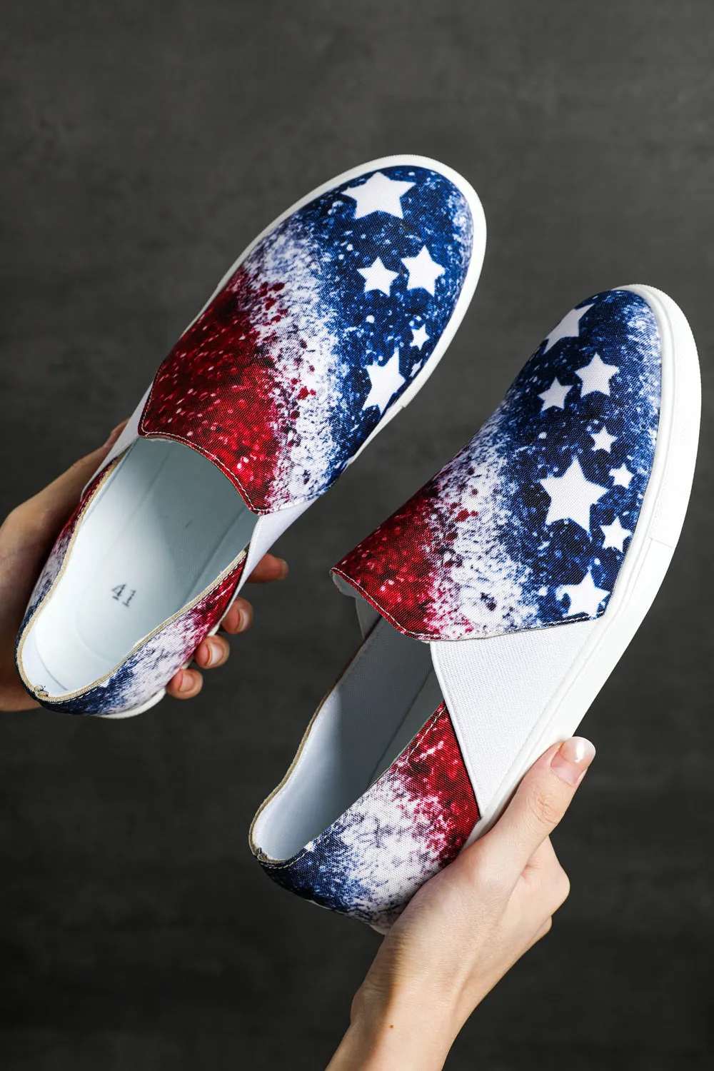 Womens USA Flag Patriotic Sneakers Casual Loafers Slip On Shoes