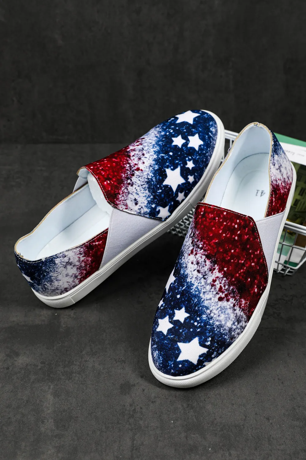 Womens USA Flag Patriotic Sneakers Casual Loafers Slip On Shoes