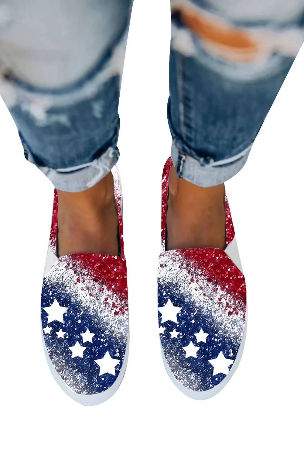 Womens USA Flag Patriotic Sneakers Casual Loafers Slip On Shoes